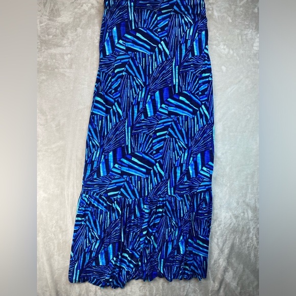 Rafaella Woman’s XL Maxi Dress Blue, Green & Black Tropical Print High Low - Picture 2 of 9